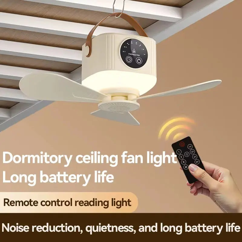 4-in-1 Rechargeable Portable Ceiling Fan with Light, Remote & Tripod Stand