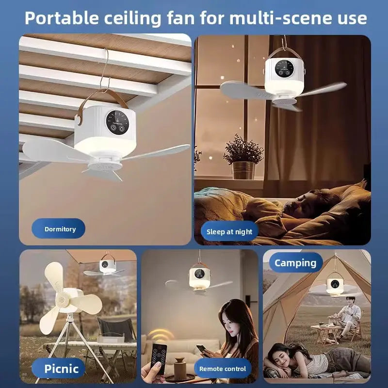 4-in-1 Rechargeable Portable Ceiling Fan with Light, Remote & Tripod Stand