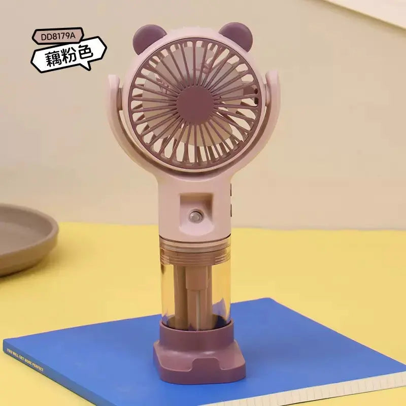 Cute Bear Portable Mist Spray Fan Rechargeable Handheld Mini Fan