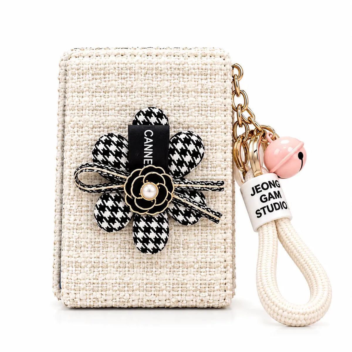 Chic Floral Bow Compact Mirror Keychain with Wrist Strap