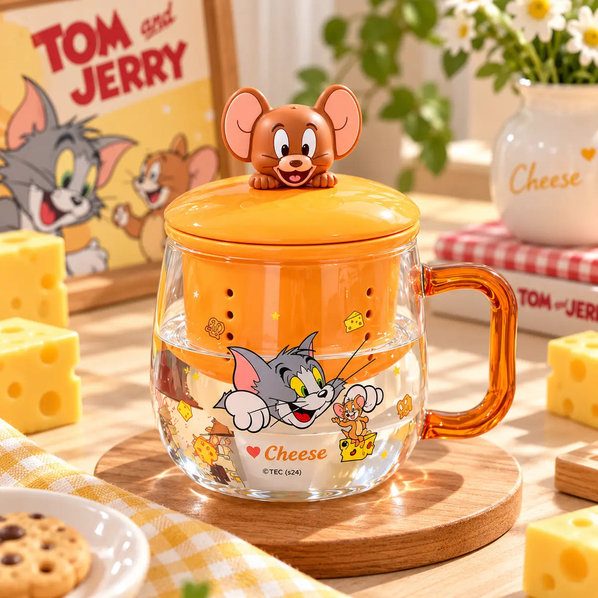 Tom & Jerry Glass Mug with 3D Character Lid & Tea Infuser