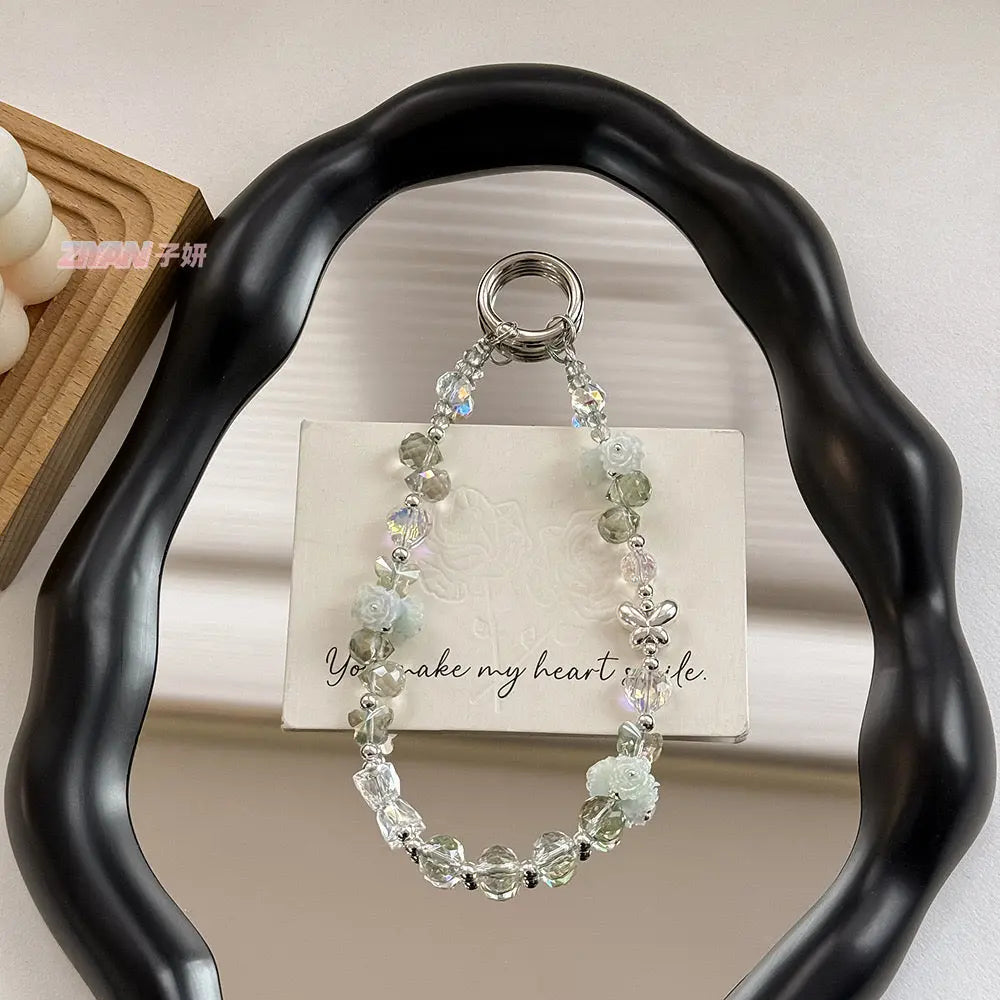 Crystal Rose Beaded Phone Charm Wrist Strap Vintage Fairy Angel Bracelet Lanyard for Phone Keys & Handbags Sparkels  Sparkels