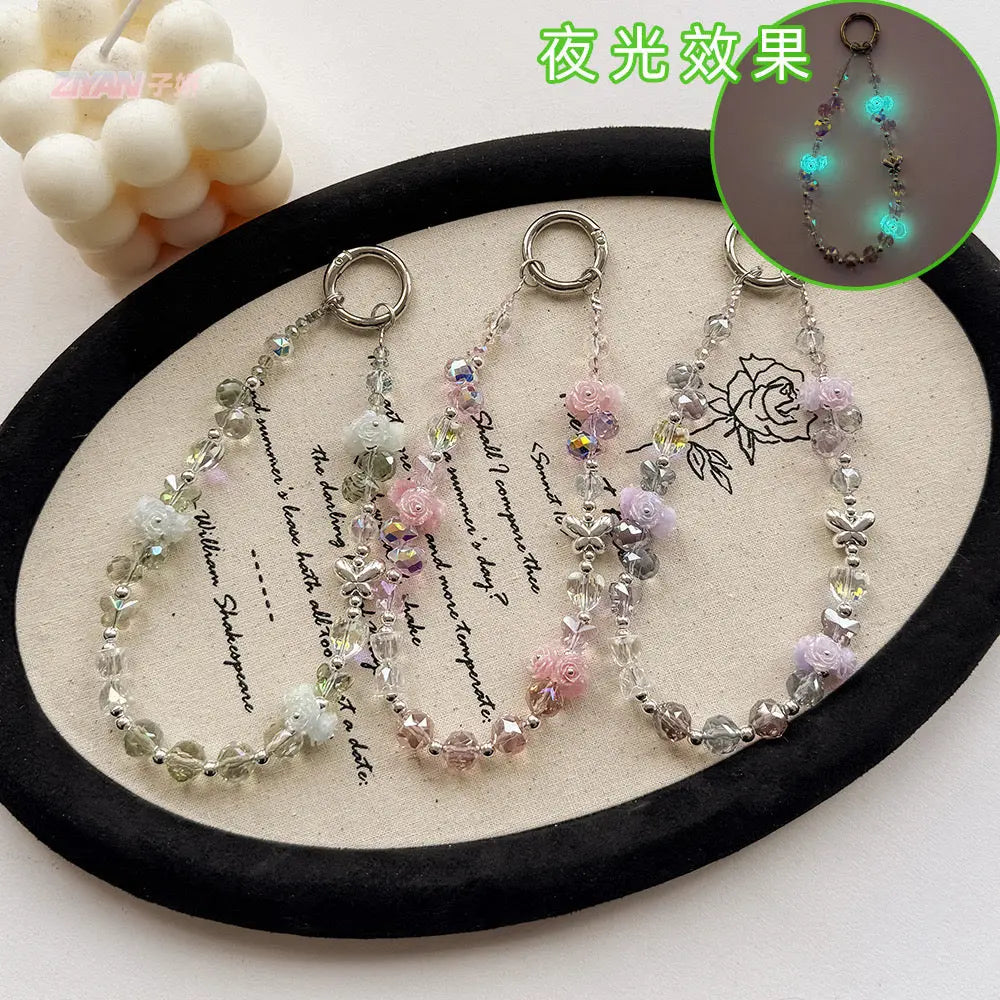 Crystal Rose Beaded Phone Charm Wrist Strap Vintage Fairy Angel Bracelet Lanyard for Phone Keys & Handbags Sparkels  Sparkels