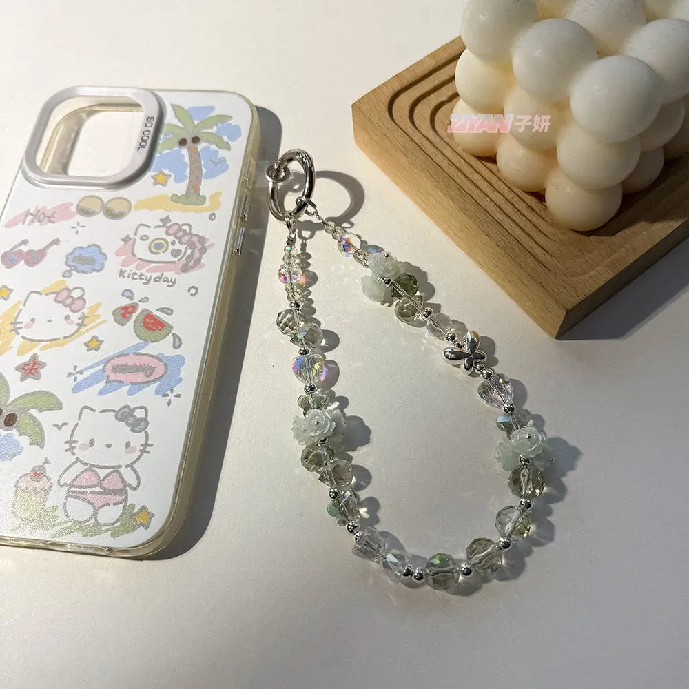 Crystal Rose Beaded Phone Charm Wrist Strap Vintage Fairy Angel Bracelet Lanyard for Phone Keys & Handbags Sparkels  Sparkels