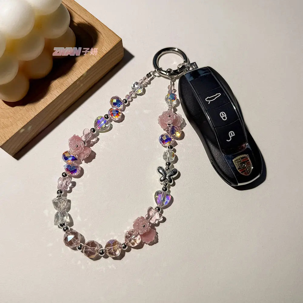 Crystal Rose Beaded Phone Charm Wrist Strap Vintage Fairy Angel Bracelet Lanyard for Phone Keys & Handbags Sparkels  Sparkels