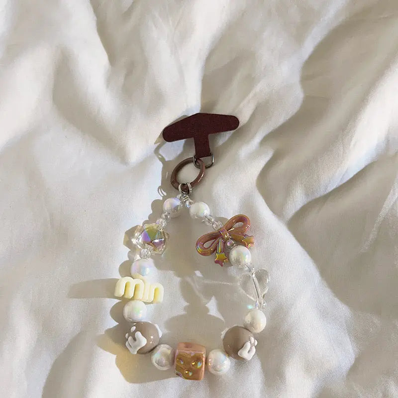 Kawaii Beaded Charm Keychain Bracelet Cute Bow & Candy Beads Phone Strap Bag Accessory Sparkels  Sparkels
