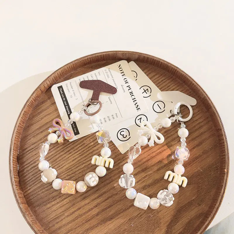 Kawaii Beaded Charm Keychain Bracelet Cute Bow & Candy Beads Phone Strap Bag Accessory Sparkels  Sparkels