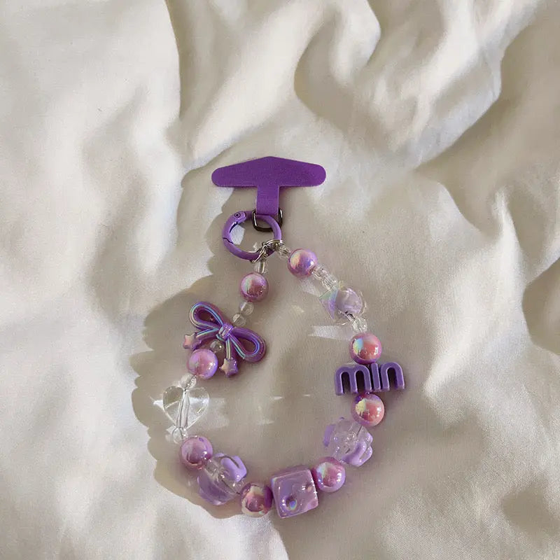 Kawaii Beaded Charm Keychain Bracelet Cute Bow & Candy Beads Phone Strap Bag Accessory Sparkels  Sparkels