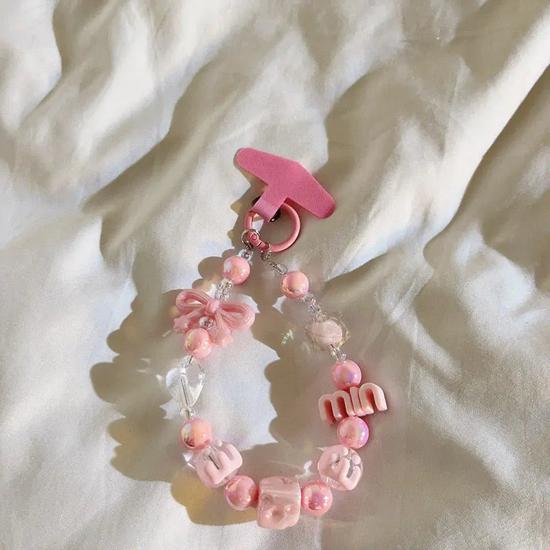Kawaii Beaded Charm Keychain Bracelet Cute Bow & Candy Beads Phone Strap Bag Accessory Sparkels  Sparkels