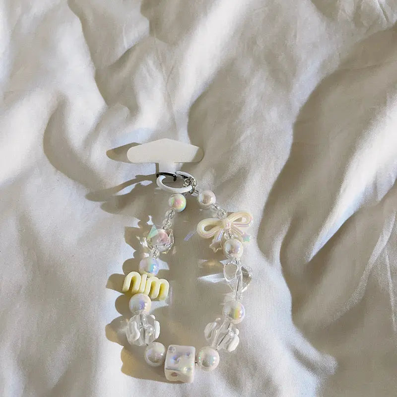 Kawaii Beaded Charm Keychain Bracelet Cute Bow & Candy Beads Phone Strap Bag Accessory Sparkels  Sparkels
