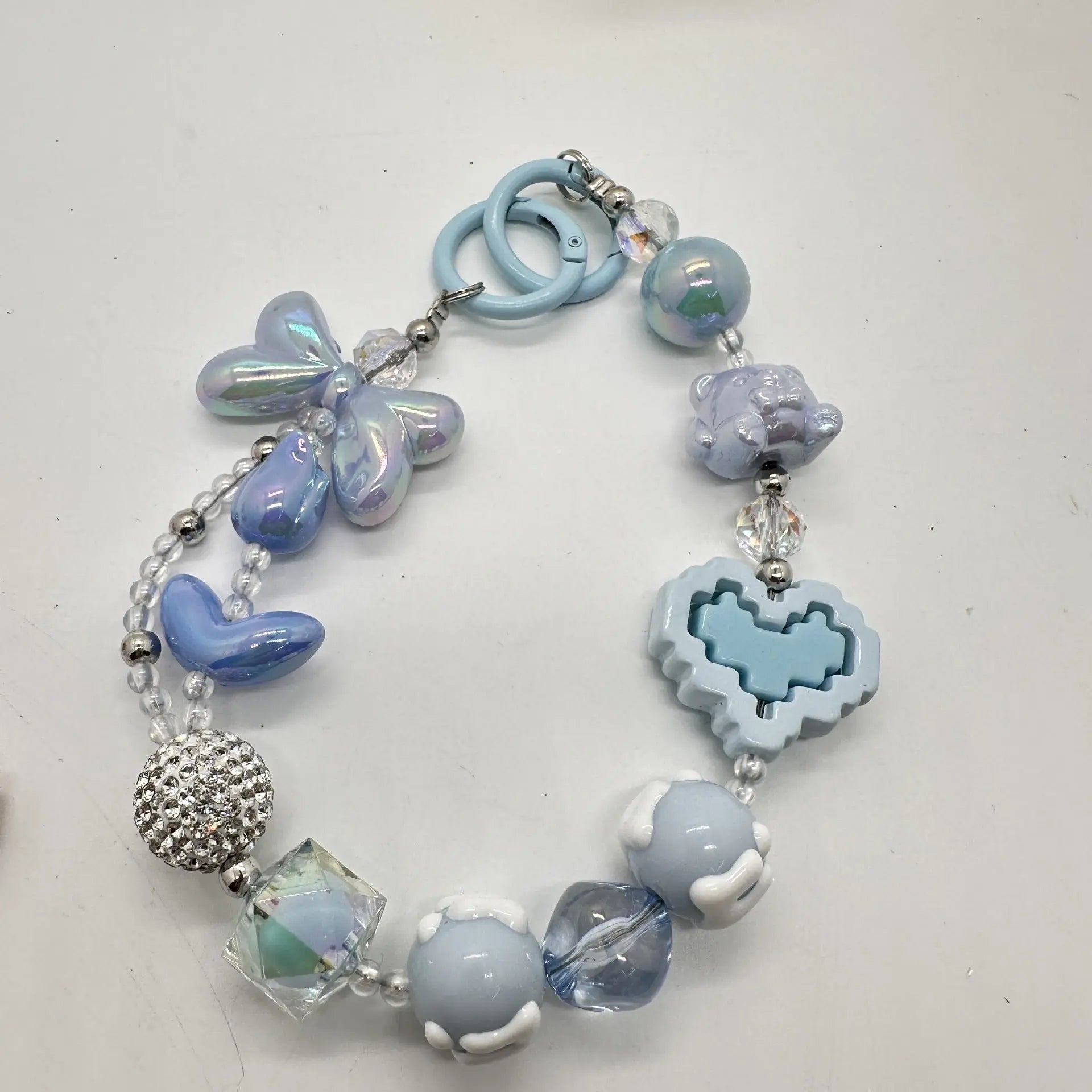 Kawaii Beaded Phone Charm Wrist Strap Cute Butterfly Bear & Heart Bracelet Lanyard for Phone Keys & Bags Sparkels  Sparkels
