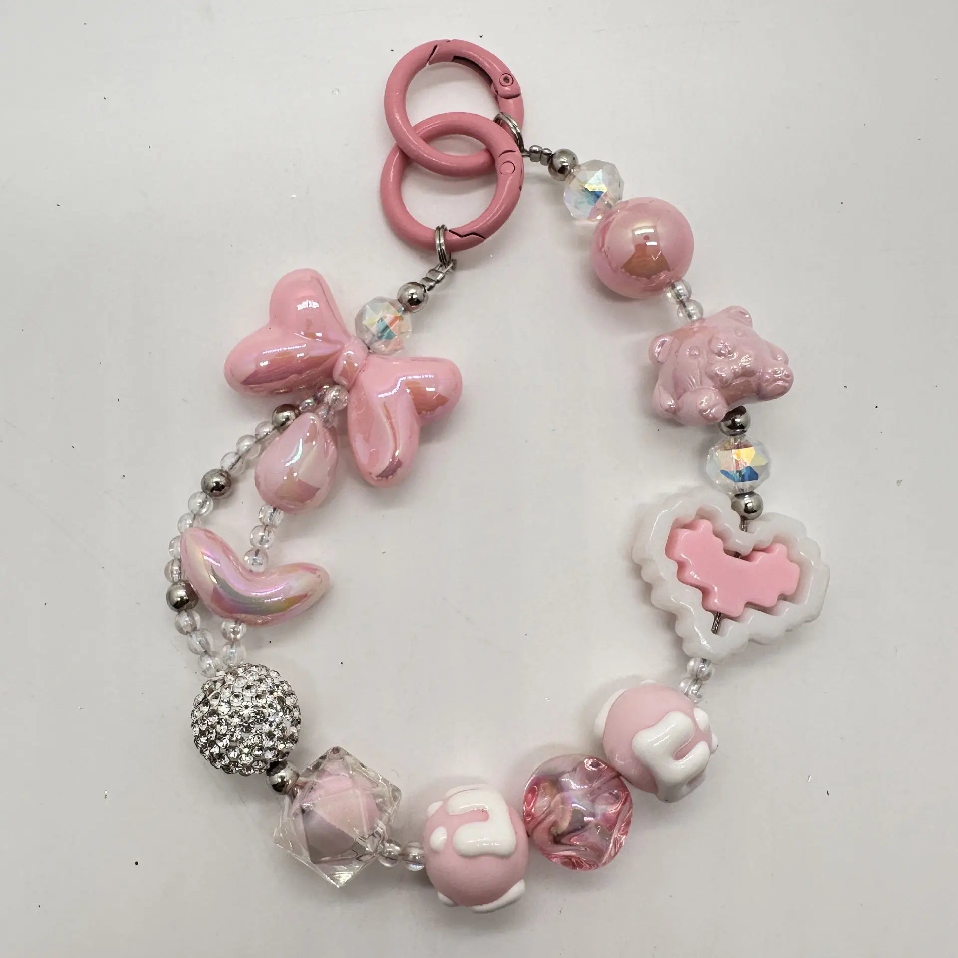 Kawaii Beaded Phone Charm Wrist Strap Cute Butterfly Bear & Heart Bracelet Lanyard for Phone Keys & Bags Sparkels  Sparkels