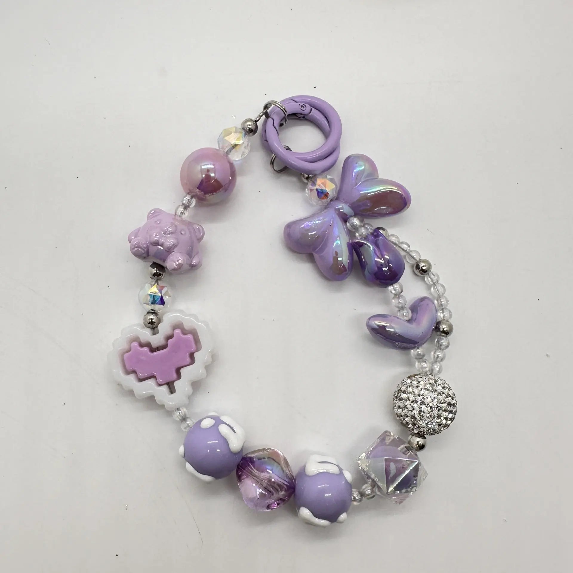 Kawaii Beaded Phone Charm Wrist Strap Cute Butterfly Bear & Heart Bracelet Lanyard for Phone Keys & Bags Sparkels  Sparkels