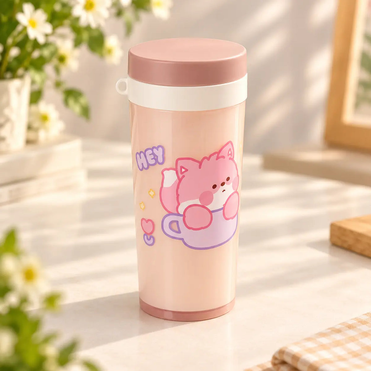 Kawaii Cartoon Insulated Tumbler with Lid & Carry Strap