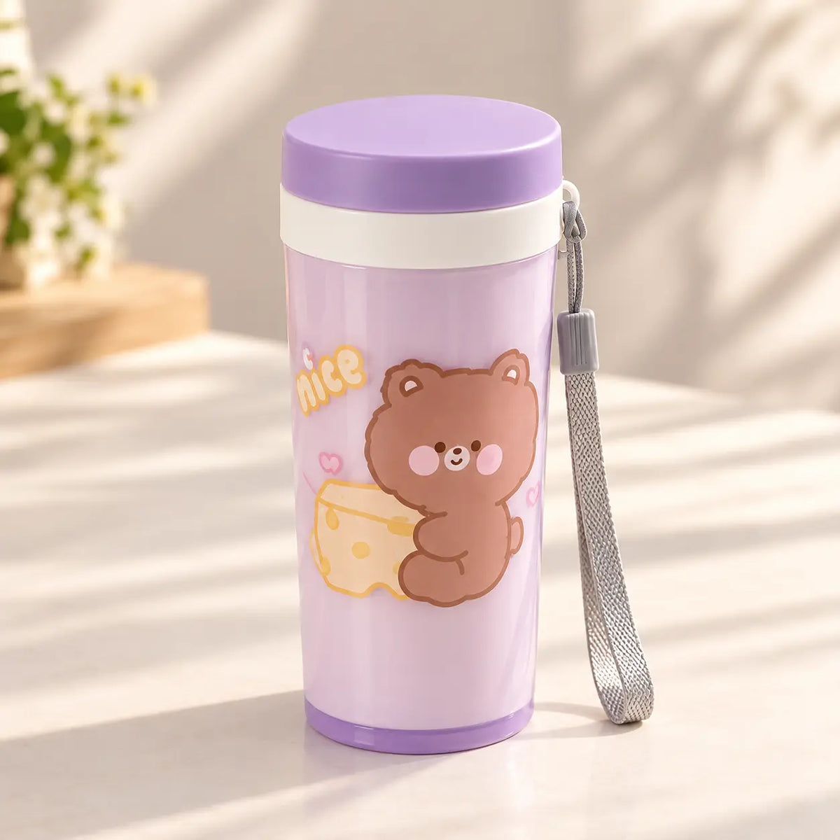 Kawaii Cartoon Insulated Tumbler with Lid & Carry Strap