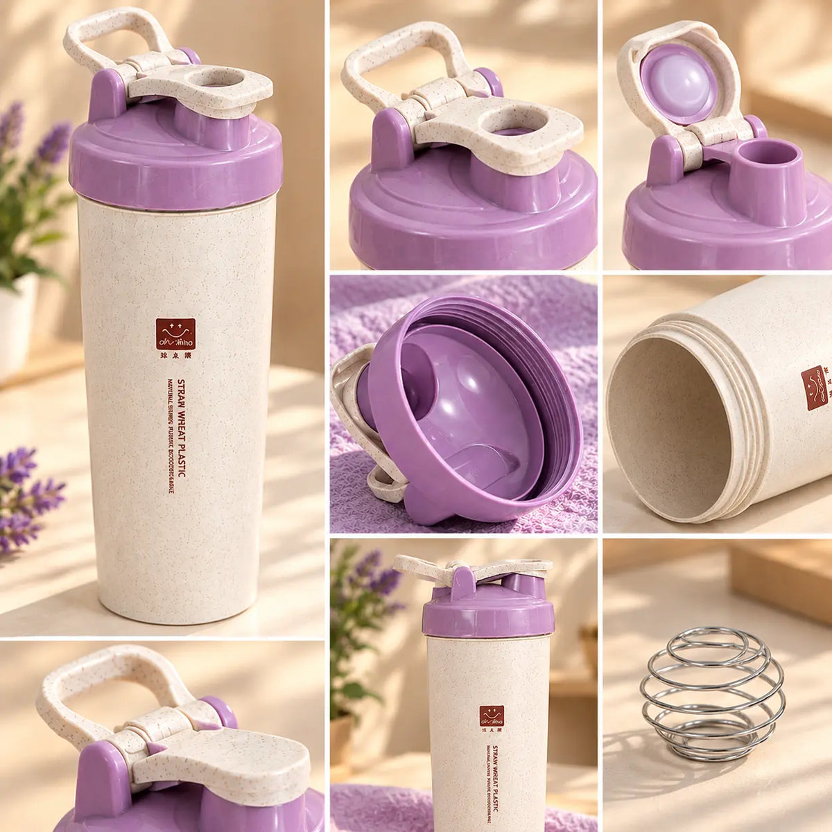Eco-Friendly Wheat Straw Shaker Bottle with Mixing Ball