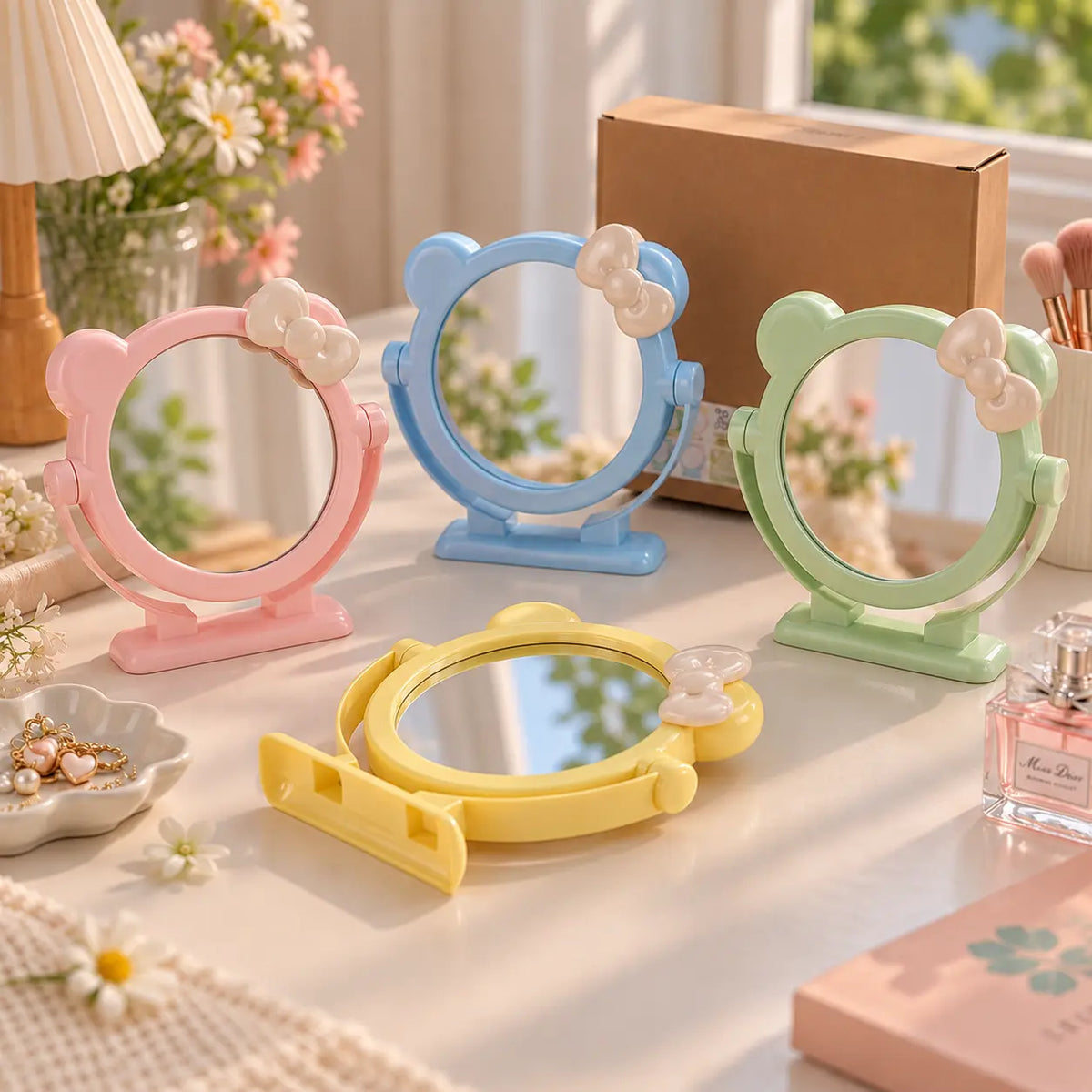 Cute Bear Ear Vanity Mirror with Bow