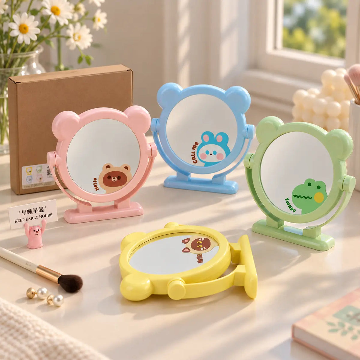 Cute Bear Ear Cartoon Rotating Vanity Mirror