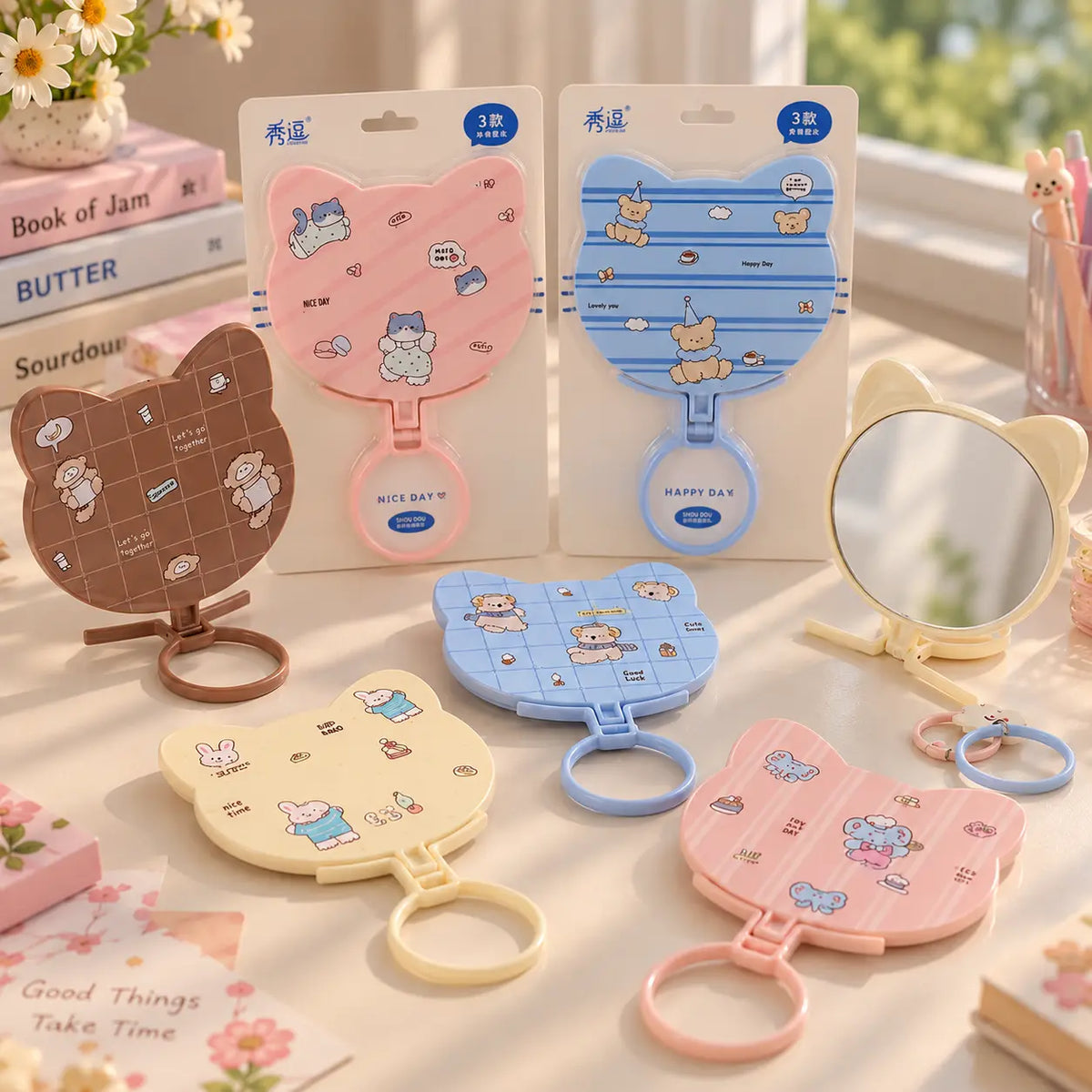 Cute Bear-Shaped Folding Pocket Mirror