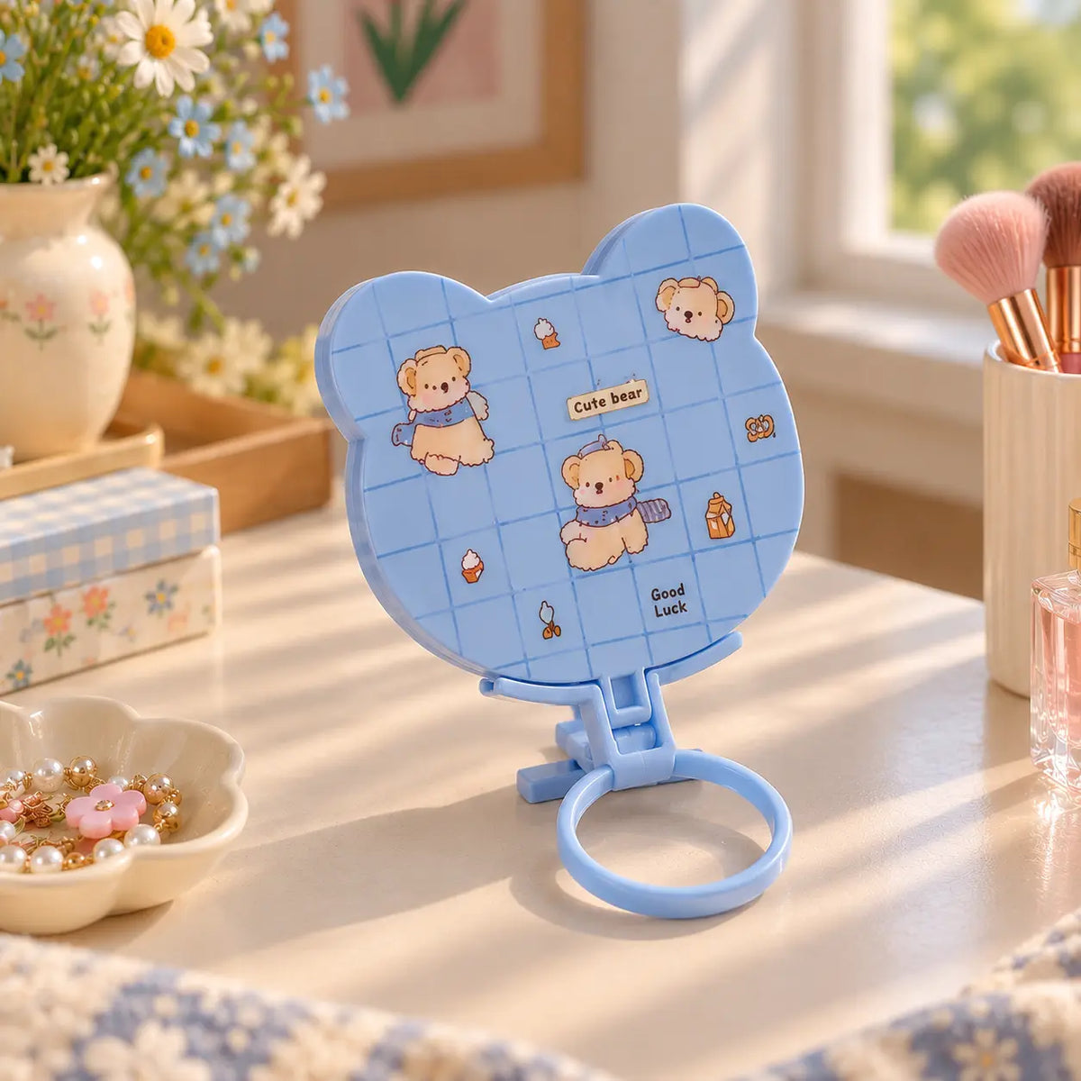 Cute Bear-Shaped Folding Pocket Mirror