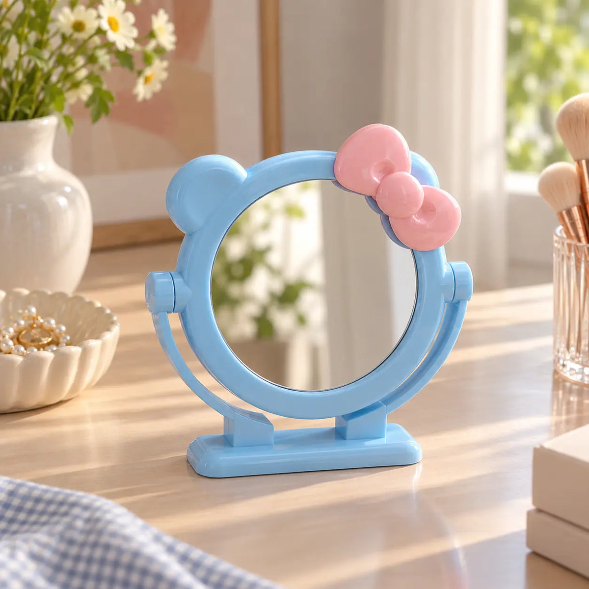 Cute Bear Ear Bow Rotating Vanity Mirror