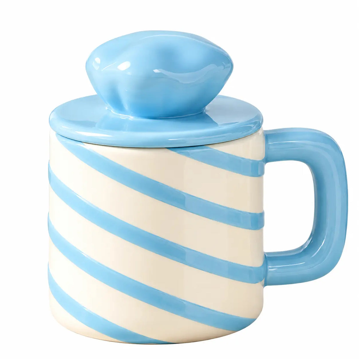 Pastel Swirl Ceramic Mug with Lid Pebble Knob Design