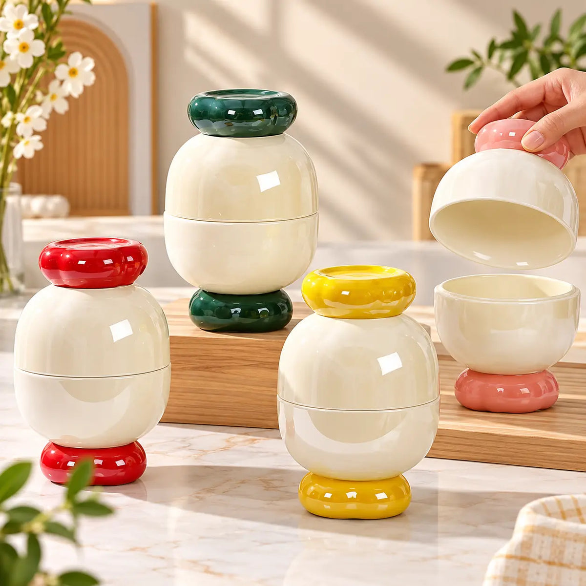 Modern 2 in 1 Ceramic Bowl Set