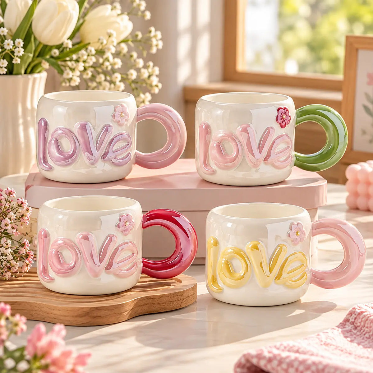 3D Love Ceramic Coffee Mug with Round Handle