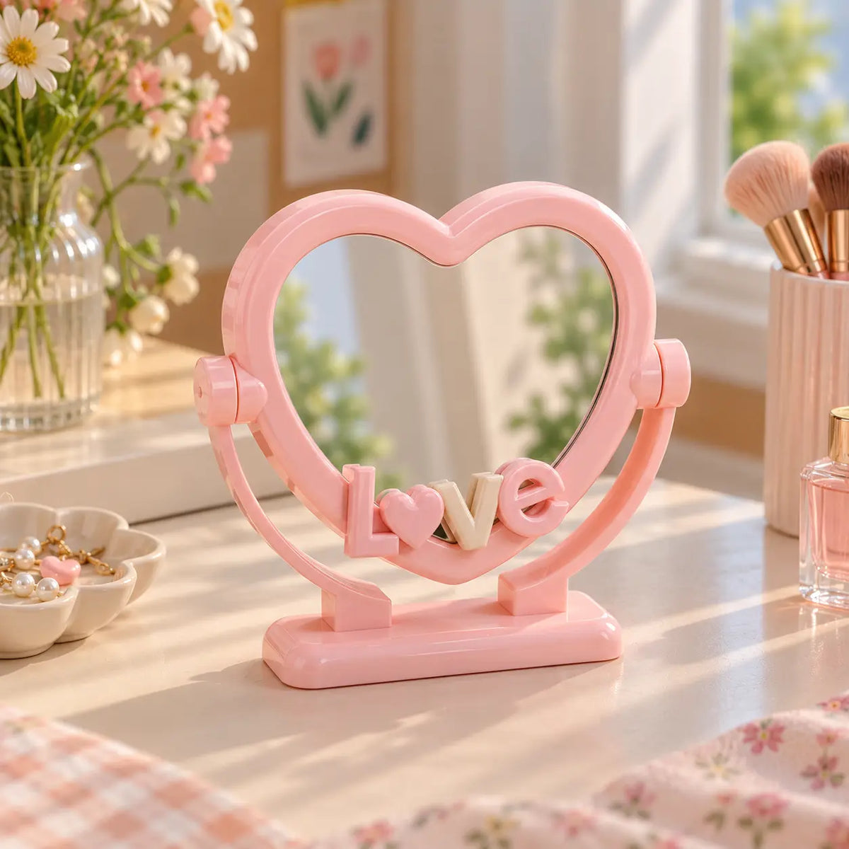 Cute Heart Shaped LOVE Vanity Mirror
