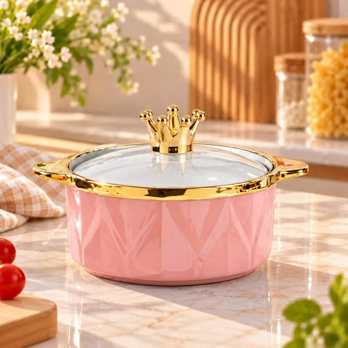 Luxury Crown Ceramic Serving Bowl with Lid