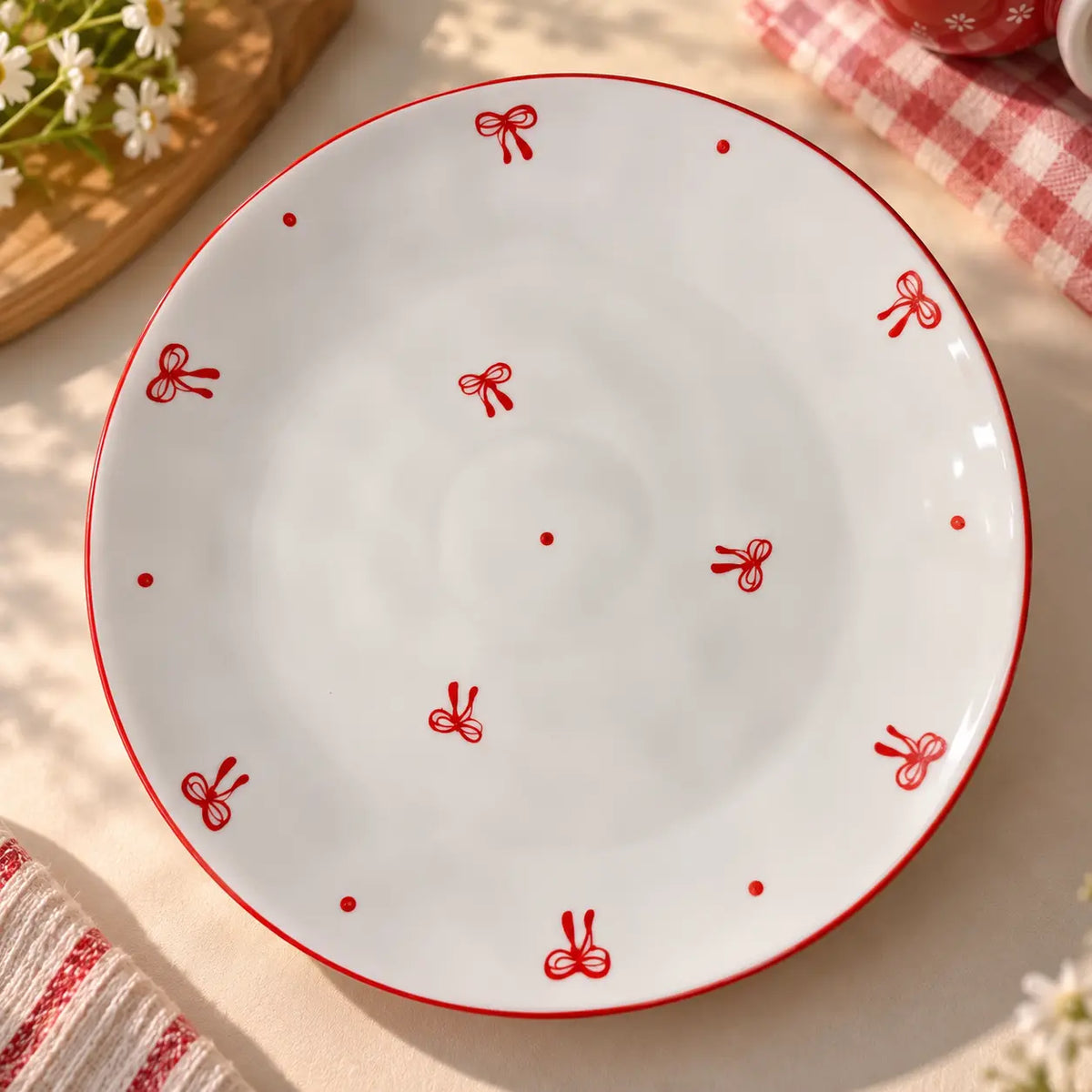 Vintage Red Bow Ceramic Dinner Plate