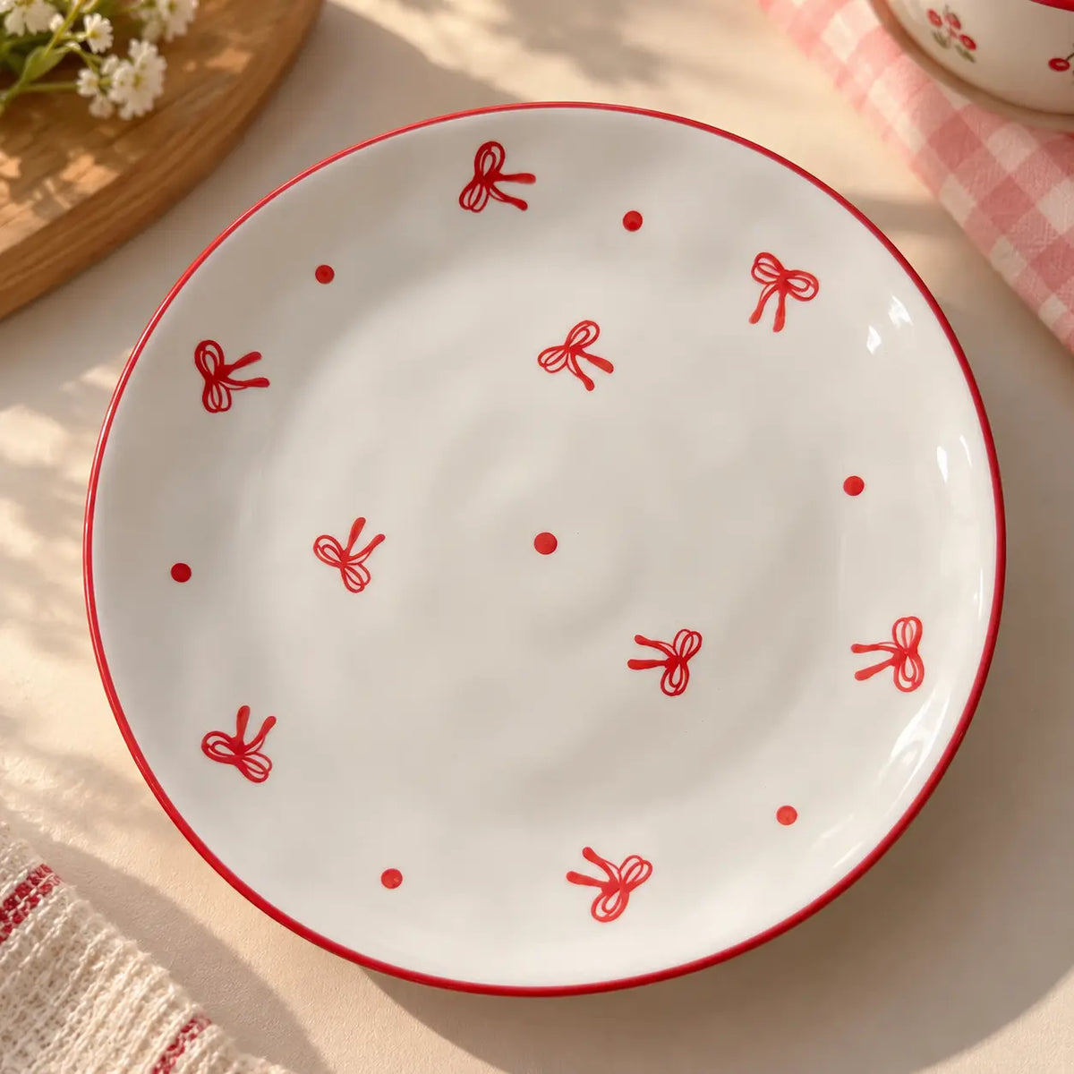 Vintage Red Bow Ceramic Dinner Plate