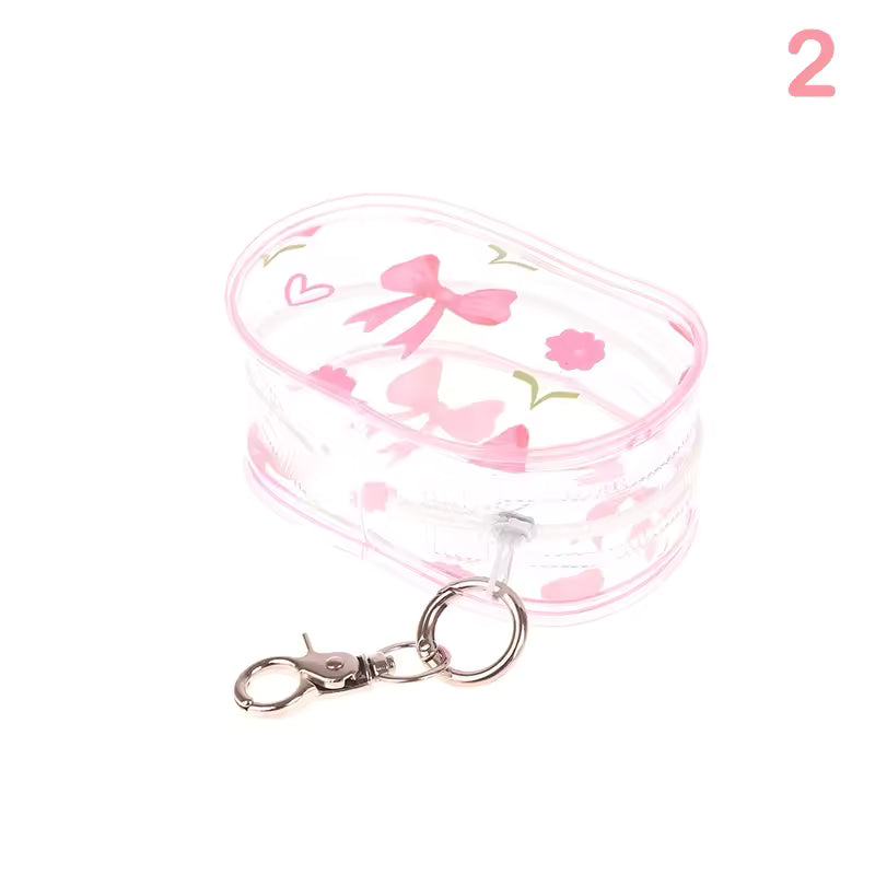 Mini Transparent Storage PouchCute Bow Design with Keychain Hook