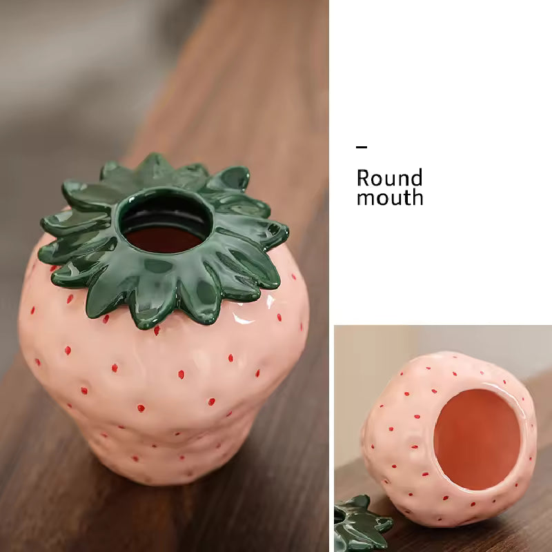 Strawberry Ceramic Vase Cute Small Flower Pot for Home Decor INS Style Aesthetic Living Room Decoration