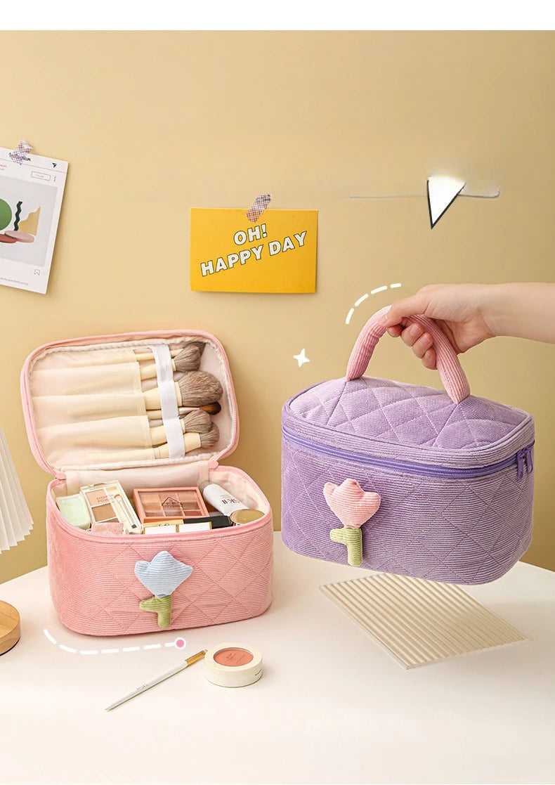 Tulip Flower Cosmetic Bag Large Capacity Travel Makeup Pouch for Women
