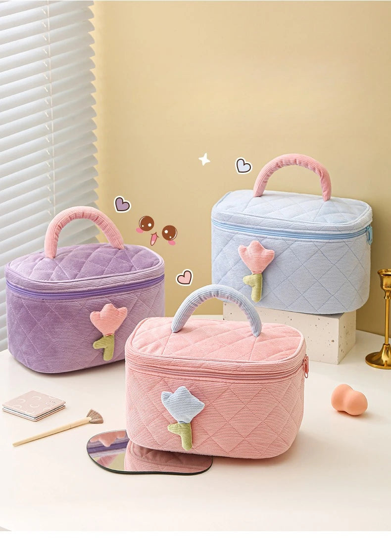 Tulip Flower Cosmetic Bag Large Capacity Travel Makeup Pouch for Women