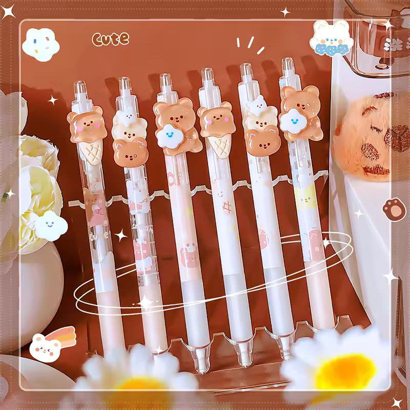 Sweet Cone Bear Automatic Pencil 0.5mm Mechanical Pencil with Cute Acrylic Bear Patch Student Stationery Gift