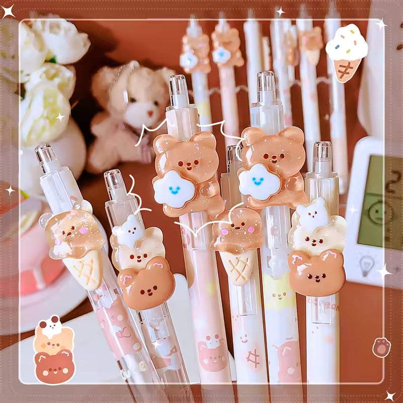 Sweet Cone Bear Automatic Pencil 0.5mm Mechanical Pencil with Cute Acrylic Bear Patch Student Stationery Gift