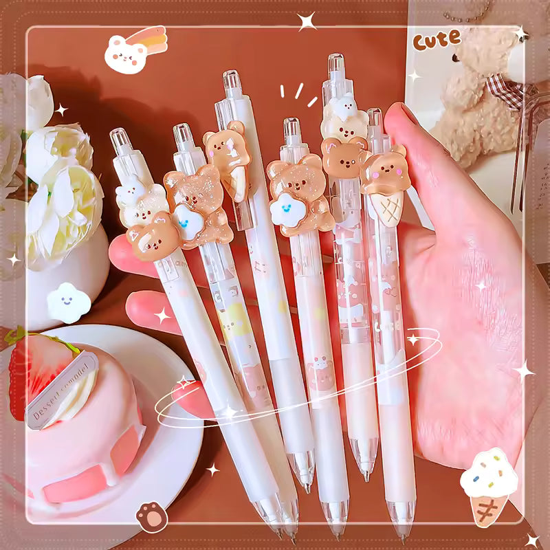Sweet Cone Bear Automatic Pencil 0.5mm Mechanical Pencil with Cute Acrylic Bear Patch Student Stationery Gift