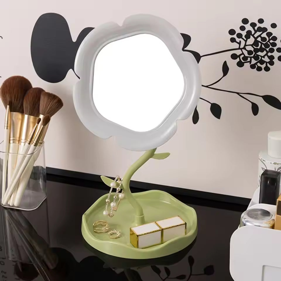 Floral Desktop Makeup Mirror Rotatable Vanity Mirror for Dorm, Bedroom & Beauty Use