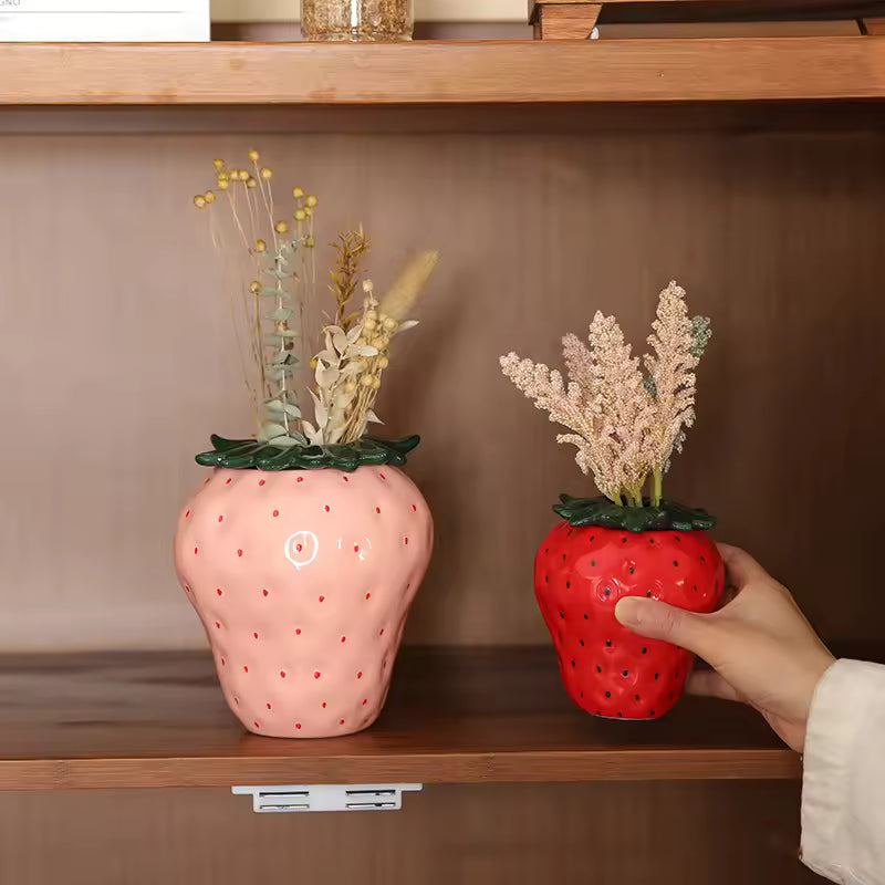 Strawberry Ceramic Vase Cute Small Flower Pot for Home Decor INS Style Aesthetic Living Room Decoration
