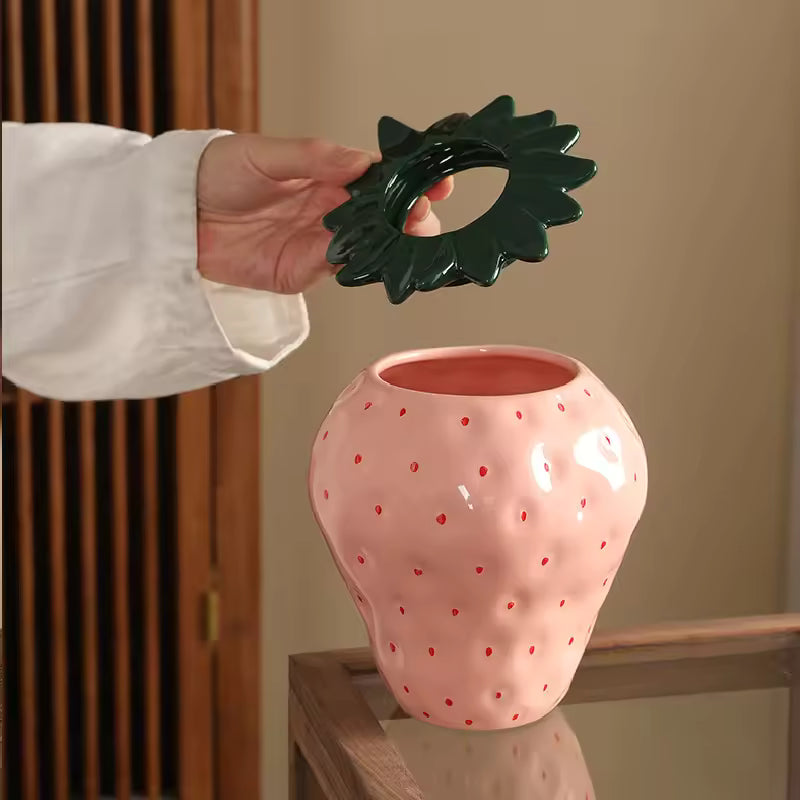 Strawberry Ceramic Vase Cute Small Flower Pot for Home Decor INS Style Aesthetic Living Room Decoration
