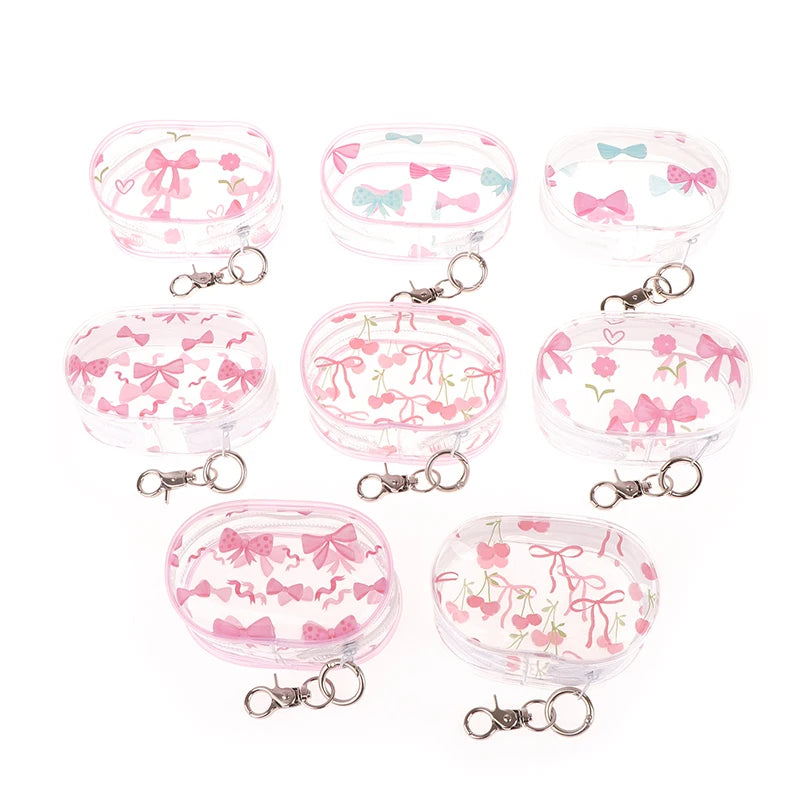 Mini Transparent Storage PouchCute Bow Design with Keychain Hook