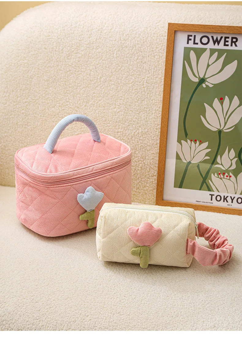 Tulip Flower Cosmetic Bag Large Capacity Travel Makeup Pouch for Women