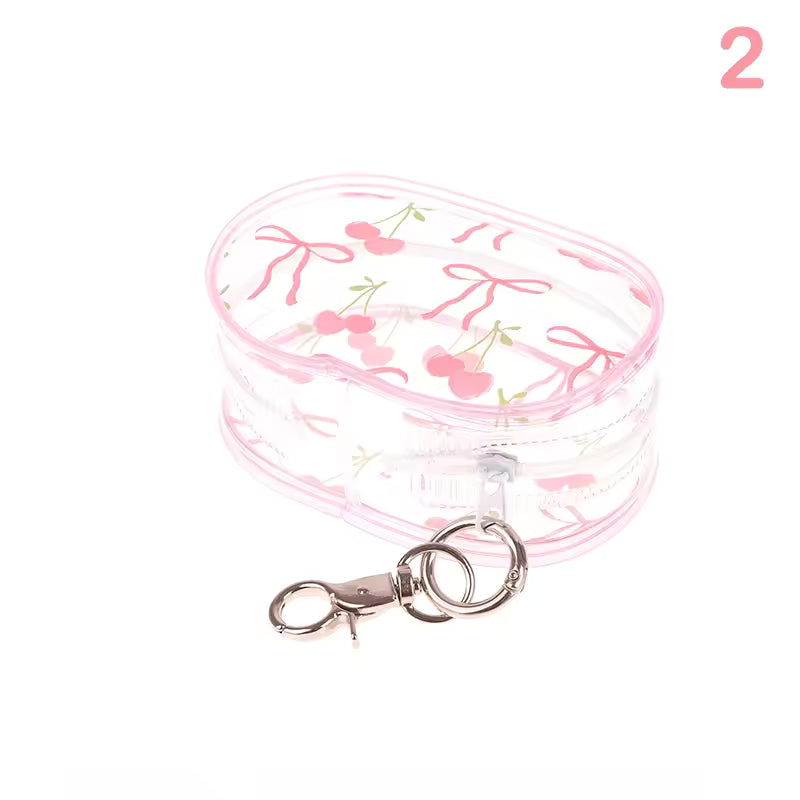 Mini Transparent Storage PouchCute Bow Design with Keychain Hook