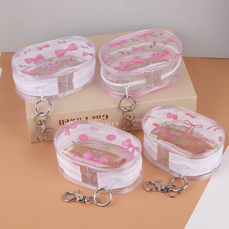 Mini Transparent Storage PouchCute Bow Design with Keychain Hook