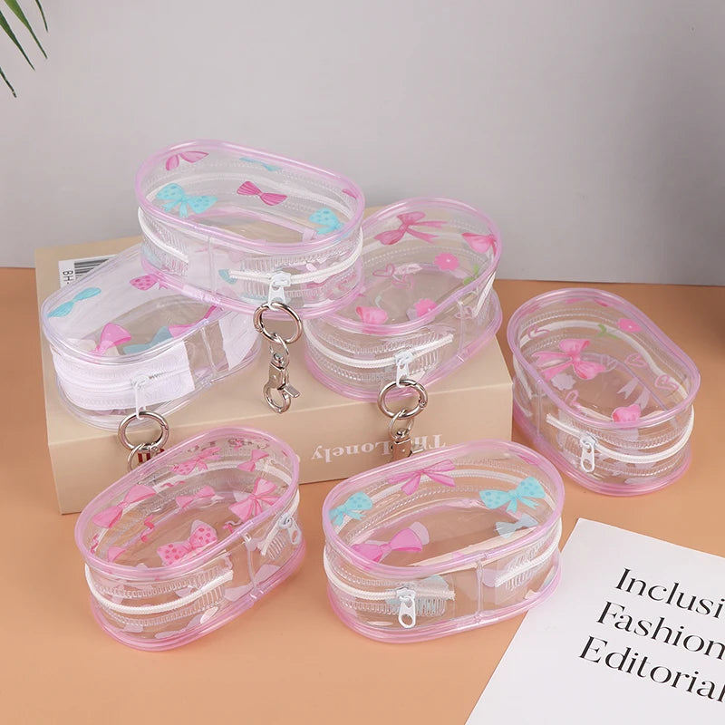 Mini Transparent Storage PouchCute Bow Design with Keychain Hook
