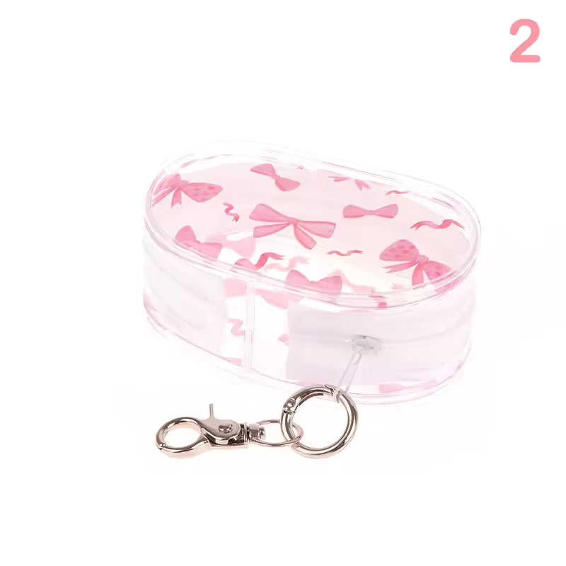 Mini Transparent Storage PouchCute Bow Design with Keychain Hook