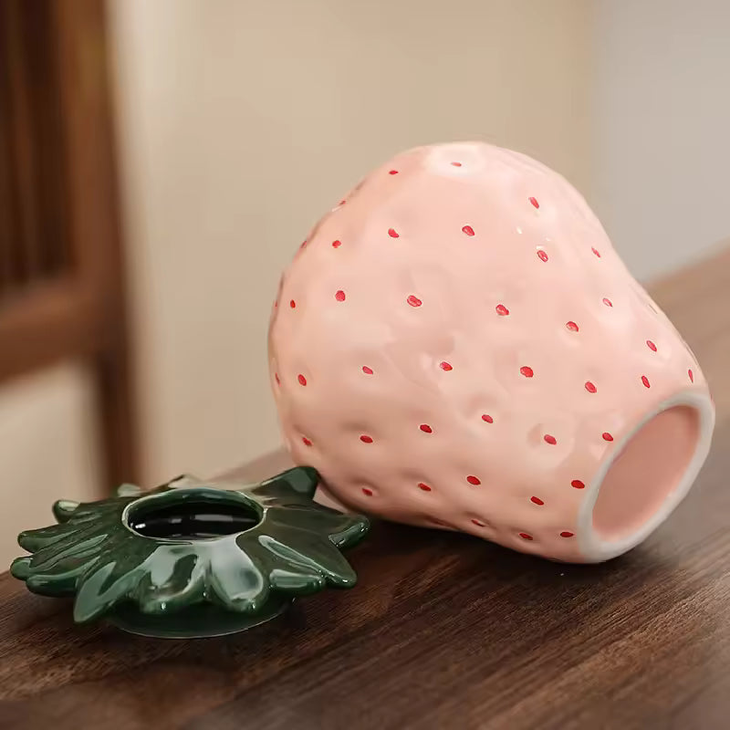 Strawberry Ceramic Vase Cute Small Flower Pot for Home Decor INS Style Aesthetic Living Room Decoration