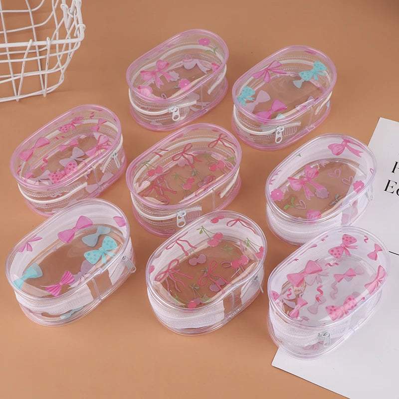 Mini Transparent Storage PouchCute Bow Design with Keychain Hook